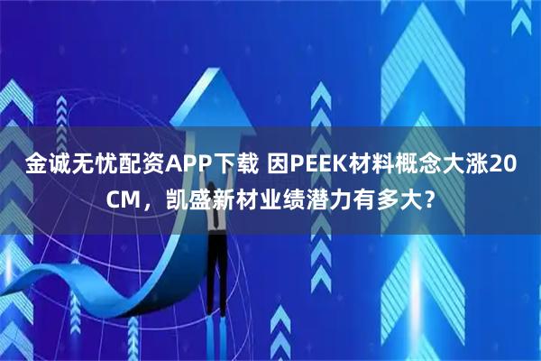 金诚无忧配资APP下载 因PEEK材料概念大涨20CM,凯盛新材业绩潜力有多大?